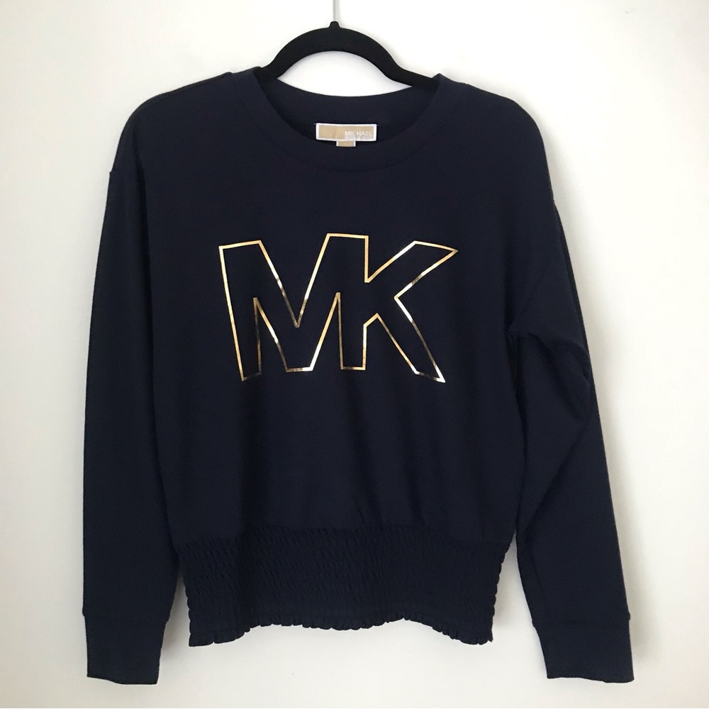 Like New! Michael Kors Women's Long Sleeve Navy Top with MK Logo Size XS